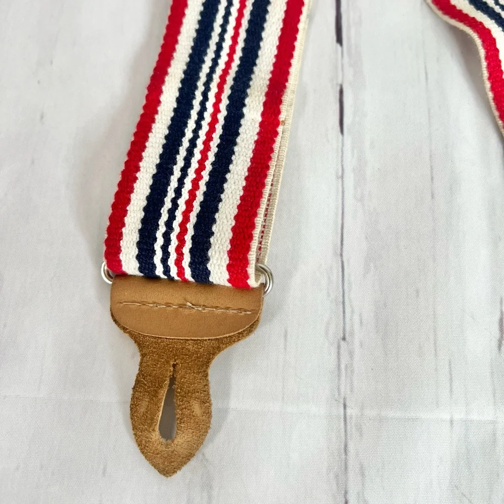 Vintage Levi’s Red White Blue Striped Suspenders Button End Leather Y-Back OS